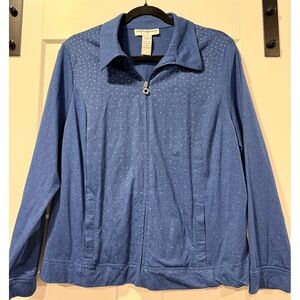 Cathy Daniels Embellished Navy Blue Zip Front Stretch Jacket Ladies XL